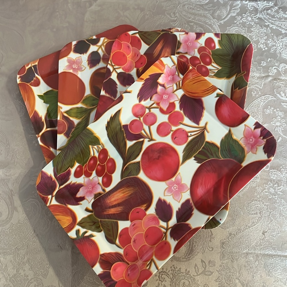 Vintage Red and Pink Floral Serving Trays
